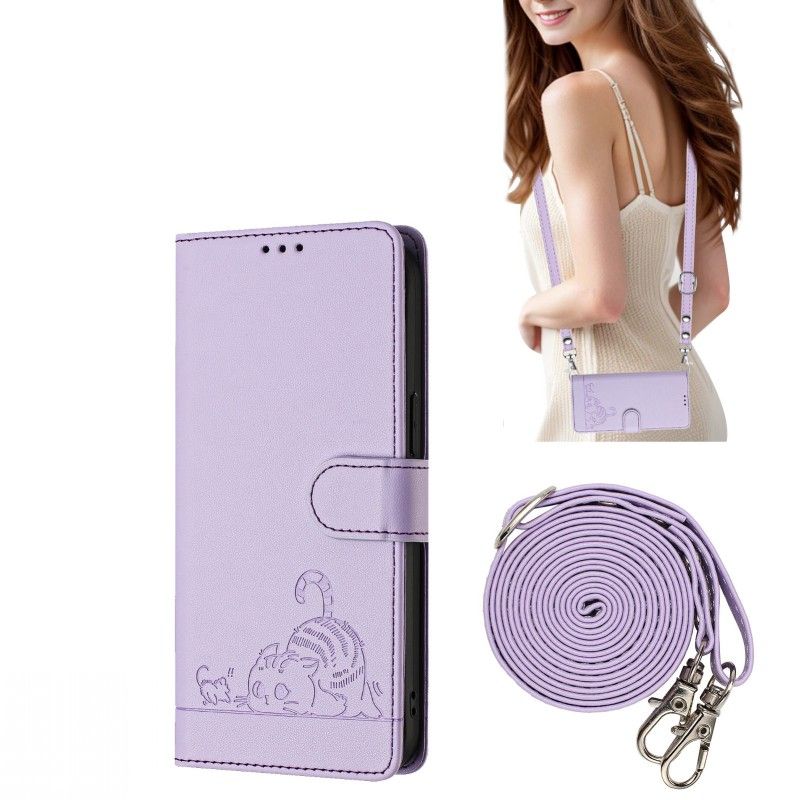 Ovitek za Samsung Galaxy S24 Ultra S23 Plus S22 S21 S20 FE A55 z ljubko mačko in preklopno denarnico ter ogrlico_voghion.com