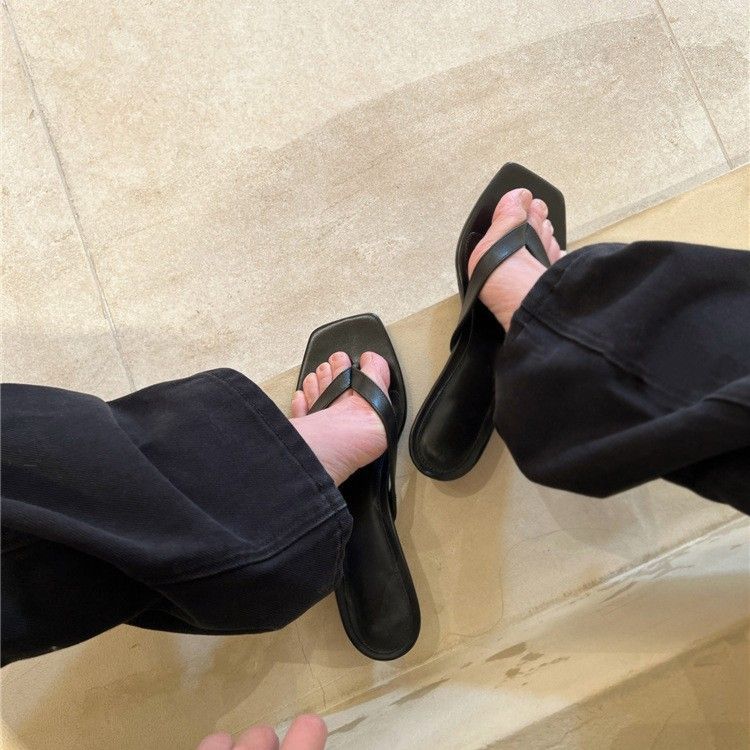 【】 Echtes Leder Outdoor Wear Clip-Toe Cat Flip-Flops für Damen Sommer Elegante Hausschuhe im französischen Stil mit kleinem Absatz_voghion.com