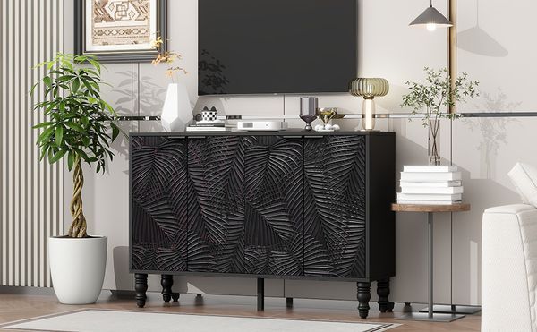 U-Can 47.2'' Modern TV Stand, Entertainment Center Media Console With 2 Spacious Storage Space, Solid Wood Legs And Anti-tip Device For Living Room,_voghion.com