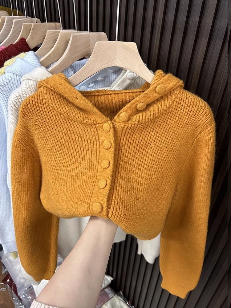 Cardigan con cappuccio morbido e accogliente per donna, giacca casual in maglia aperta sul davanti, pullover a maniche lunghe dalla vestibilità ampia, top caldo ed elegante alla moda autunno inverno_voghion.com