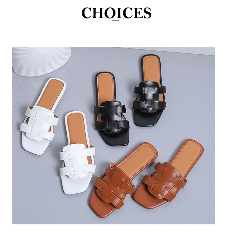 P Summer New Slippers Women S Outerwear Stylish Flat Vacation Beach Shoes One Line Sandals Foreign Trade Large Size_voghion.com