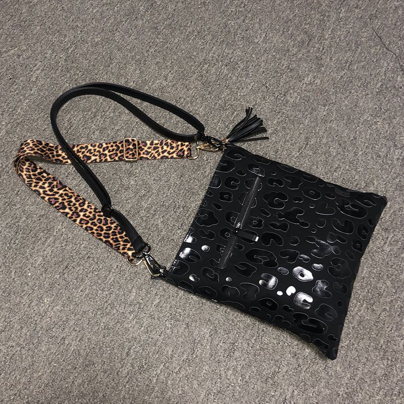 Sac à bandoulière léopard noir, sac à bandoulière en toile verticale avec fermeture éclair et tournesol pour femmes, sac d'étudiant_voghion.com