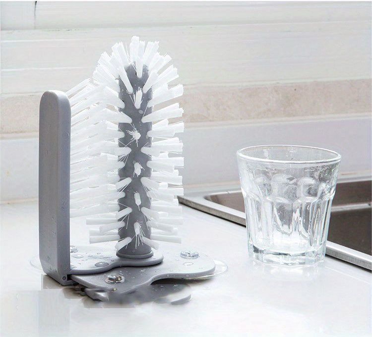 1pc Sink-Mounted Cup Scrubber - Multifunctional Glass & Container Cleaner - Dual-Action Brush For Kitchen & Toilet - Essential Home Gadget_voghion.com