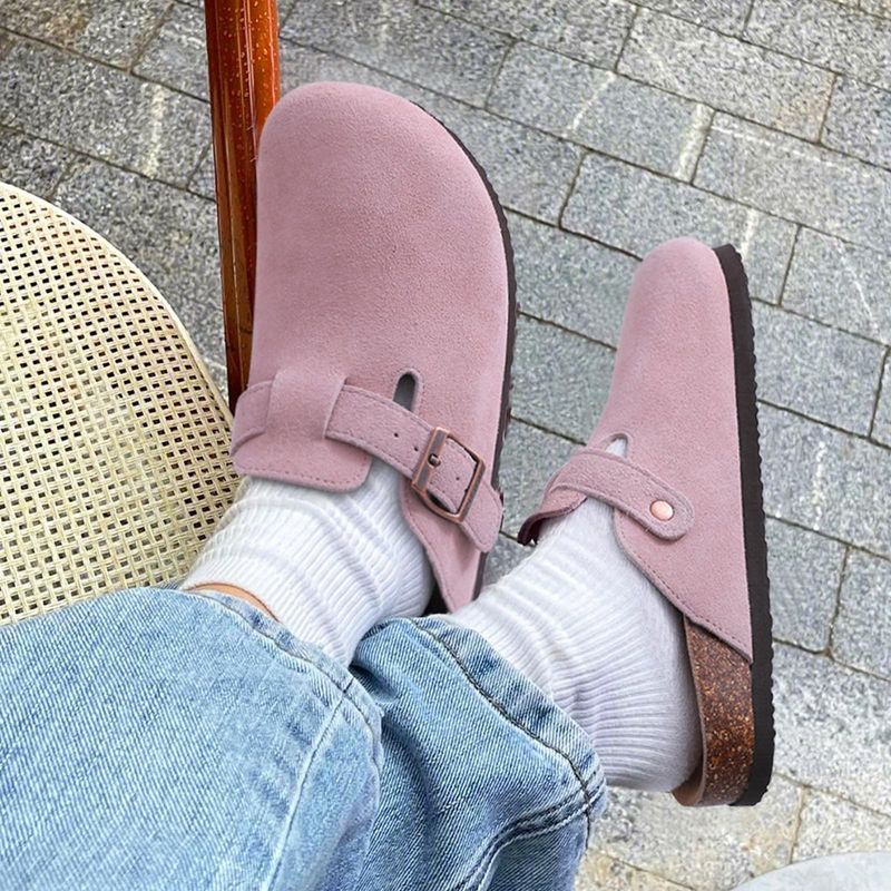 Zuecos de ante para mujer y hombre, sandalias con plantilla de corcho y soporte para el arco, antideslizantes, para playa y exteriores._voghion.com