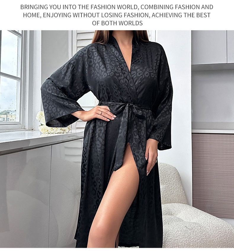 Halflange pyjama voor dames, huiskleding, zwarte band, hotelbadjas, ademende ijszijdepyjama_voghion.com