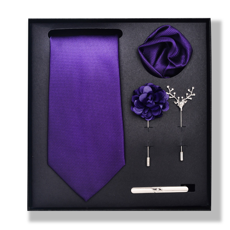 Set da uomo alla moda in tinta unita a righe con anacardi, confezione regalo da 6 pezzi, set con corsetto con fermacravatta e sciarpa quadrata_voghion.com