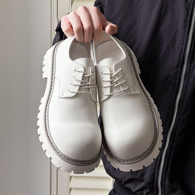 2026 Sole Thick Men's Derby Height Increasing British Style Low Top Work Boots Niche White Leather Shoes 32057_voghion.com