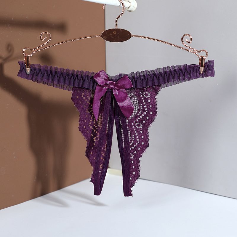 Sexy Plus Size Thong Women's Underwear With Open Cut Tempting Lingerie Lace Transparent T Pants 8025_voghion.com