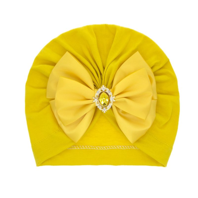 Gorro indio infantil con lazo y diamantes de imitación brillantes, gorros de algodón suave y agradable para la piel para niña, turbante, lazos hechos a mano a la moda_voghion.com