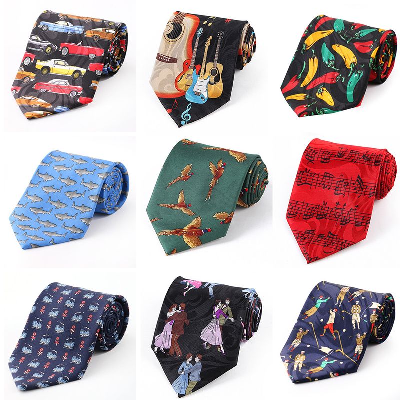 Men's Printed 10cm Wide Animal Theme Music Dance Polyester Tie_voghion.com