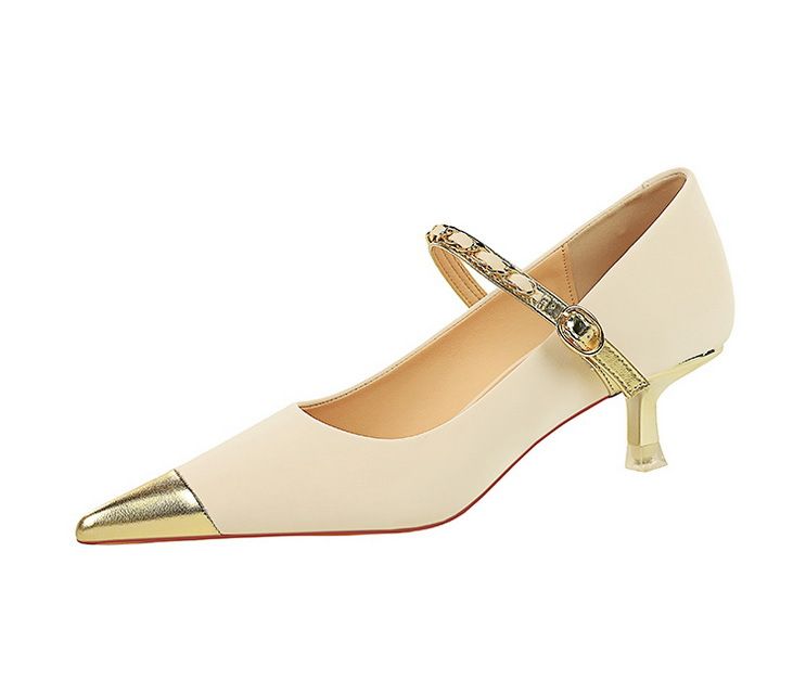 Fashion elegant light luxury party women's shoes medium heel shallow mouth pointed metal chain with a single shoe_voghion.com