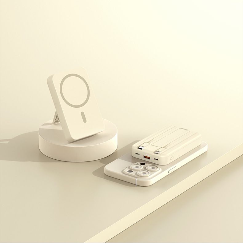 10000mAh Magnetic Wireless Power Bank With Stand & Built-in Cable Fast Charging & Portable For IPhone/Android_voghion.com