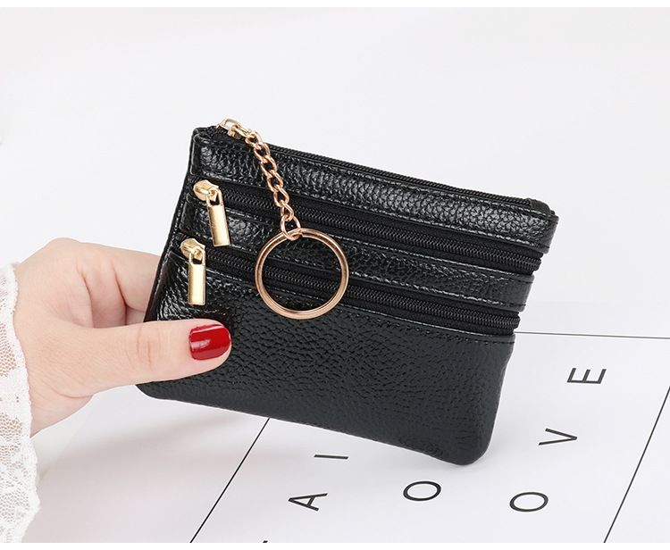 Wholesale coin purse women's short leather texture small wallet multi-function driver's license card bag soft leather key bag zipper bag_voghion.com