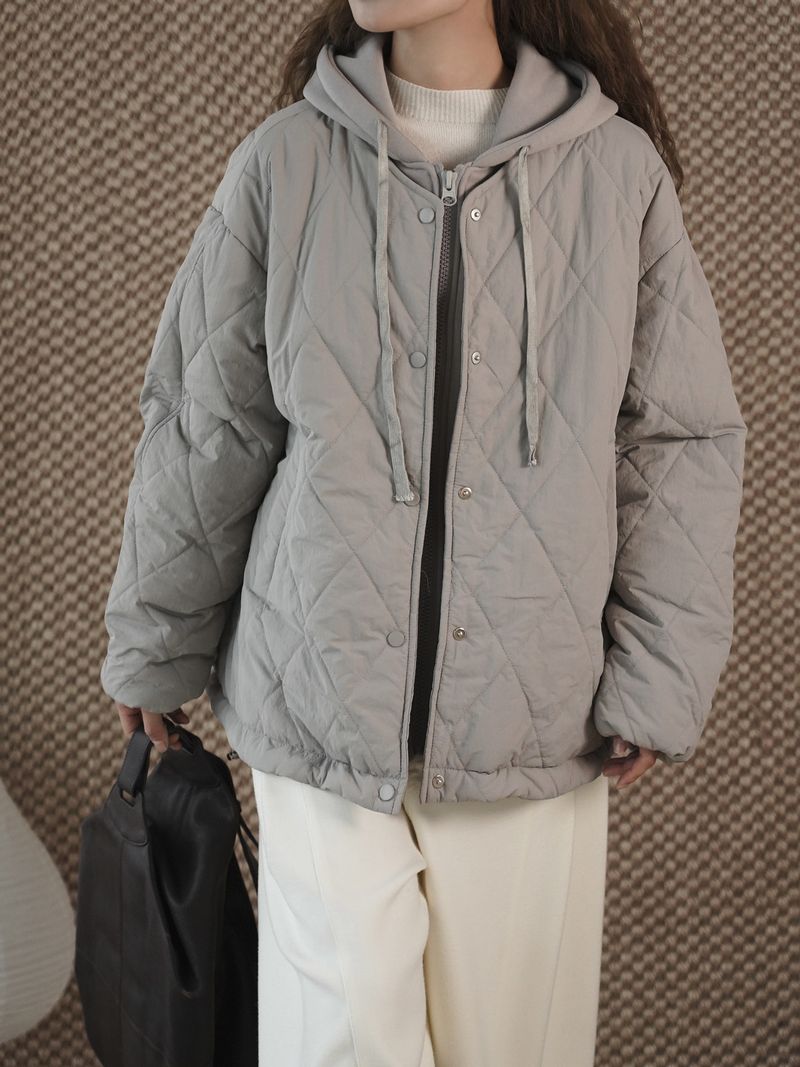 Giacca corta monopetto con cappuccio e motivo a rombi, stile Louvre, per ragazza, invernale, nuova, giapponese, morbida e ampia_voghion.com