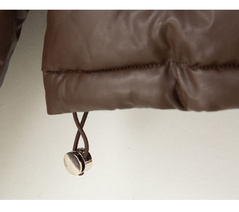 Damen-Pufferjacke aus PU-Leder mit gestepptem Design, kurzer Wintermantel, leichte, warme Oberbekleidung für Streetwear-Mode_voghion.com