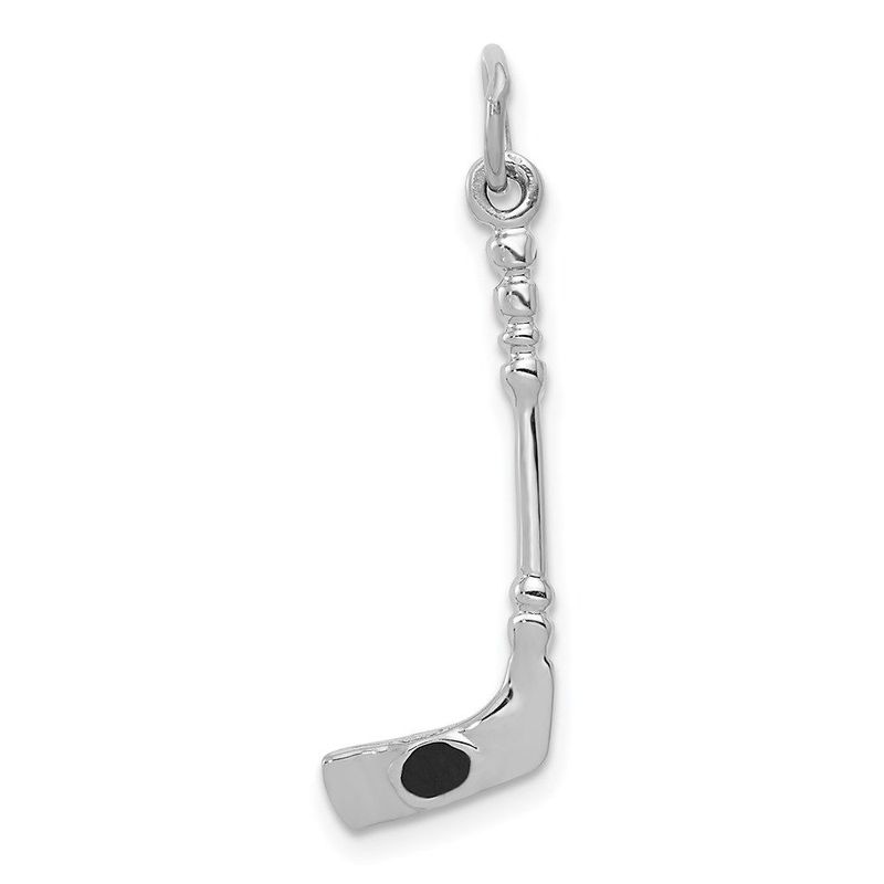 14K White Gold Solid 3-D Enameled Hockey Stick Charm_voghion.com