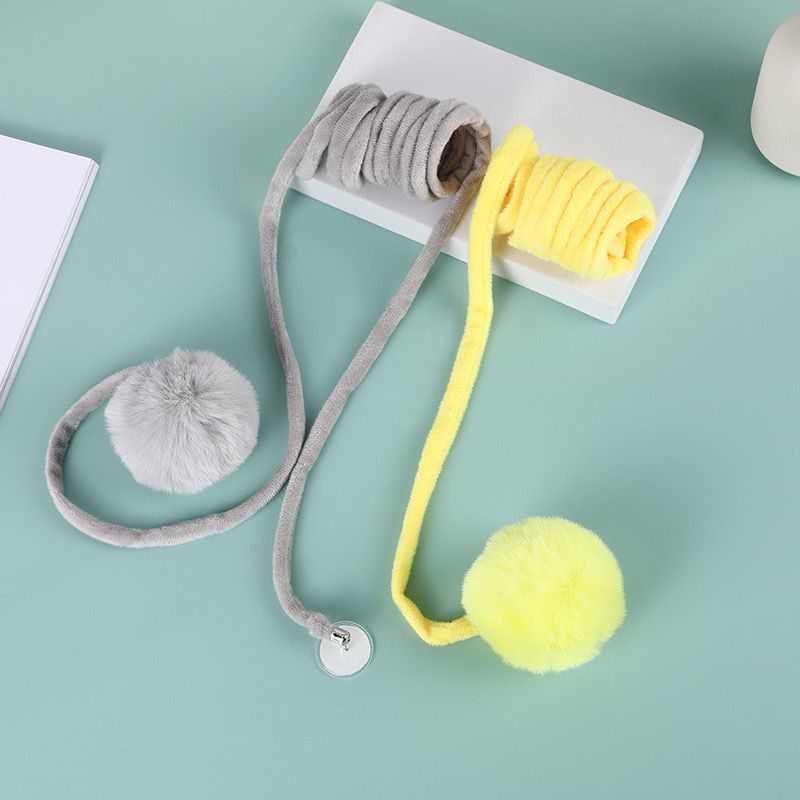 New Spring Plush Ball Elastic Teaser Stick Durable Interactive Self-Entertainment Cat Toy Pet Supplies_voghion.com