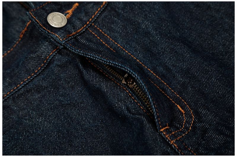 Herren-Stil Doppelbund Nieten Indigoblau Strukturierter Denim A-Linie Entspannte Gerade Bein Lange Hose_voghion.com