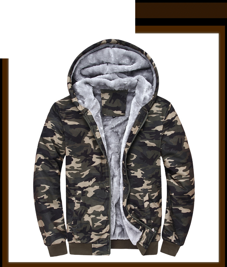 Fleece Men's Tracksuit Hoodie Suit Slim And Thick Warm Camouflage Suit_voghion.com