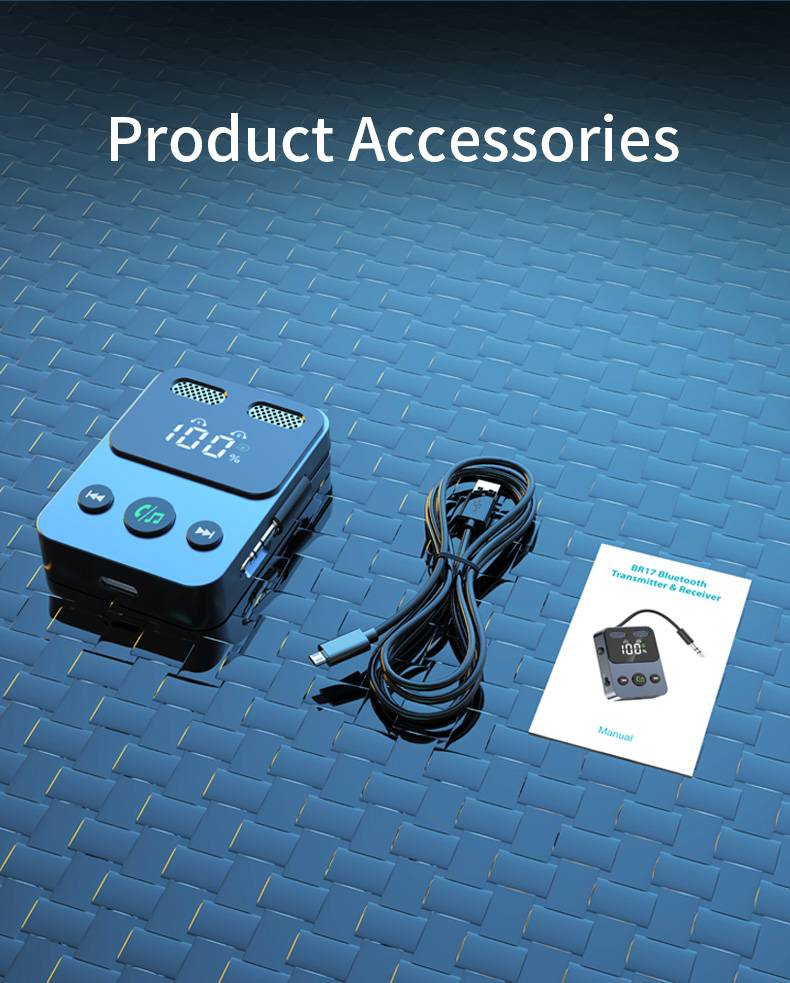 Ricevitore Bluetooth 5.3 BR17 - Adattatore doppio microfono per auto, altoparlante, auricolare - Batteria a lunga durata, ricarica rapida, modalità TX,_voghion.com