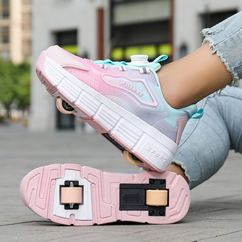 Jugendliche Jungen und Mädchen Kinder Casual Skateboarding Schuhe Abnehmbare Outdoor Sports Zweirädrige Rollschuhe_voghion.com