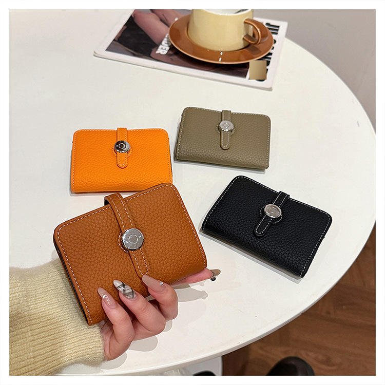 Women’s Bags New Leather Litchi Pattern Short Card Bag Simple Small Fresh Two Fold Ladies Small Wallet With Multiple Compartments_voghion.com