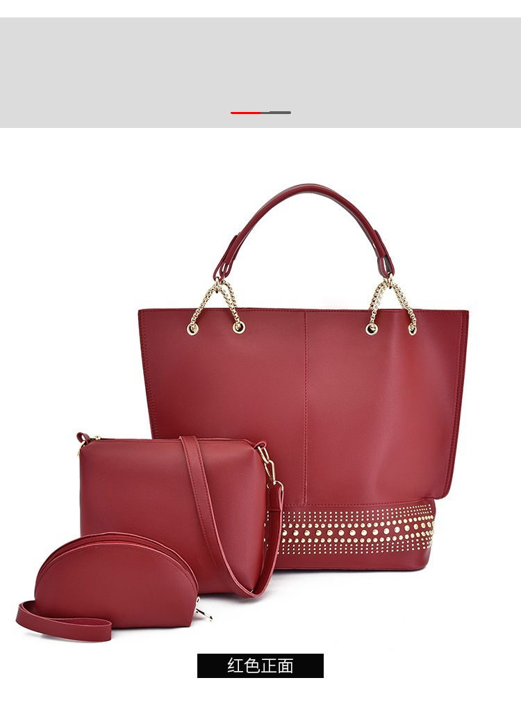 Retro Studded Bucket Bag Set – Large PU Shoulder Bag, Multi-Way Carry (Red/Gray/Blue/Black/Pink/Brown/Beige)_voghion.com