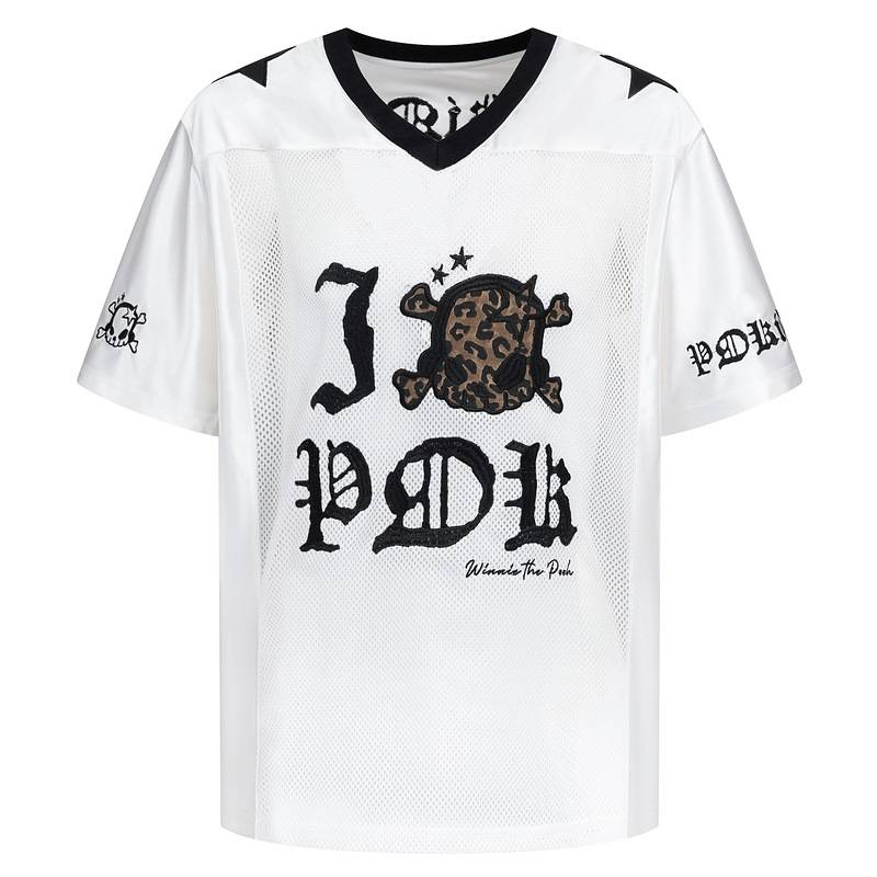 Men's Clothing Retro V Neck Leopard Skull Contrast Color Retro V-Neck Leopard Print Skull Contrast Mesh Short Sleeve T-Shirt Loose Breathable Top_voghion.com
