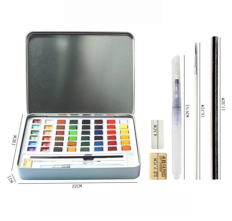 H&B Solid Watercolor Paint Set - 36/48 Colors With Metallic & Pearlescent Finishes, Premium Metal Tin Case, Ideal For Beginners & Artists_voghion.com