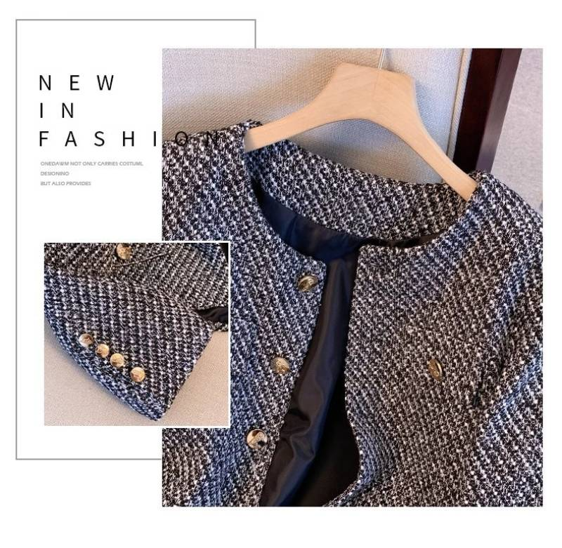 Blazer da donna elegante - Giacca classica in tweed per autunno e primavera, abbigliamento casual e da ufficio, vestibilità slim con scollo rotondo_voghion.com