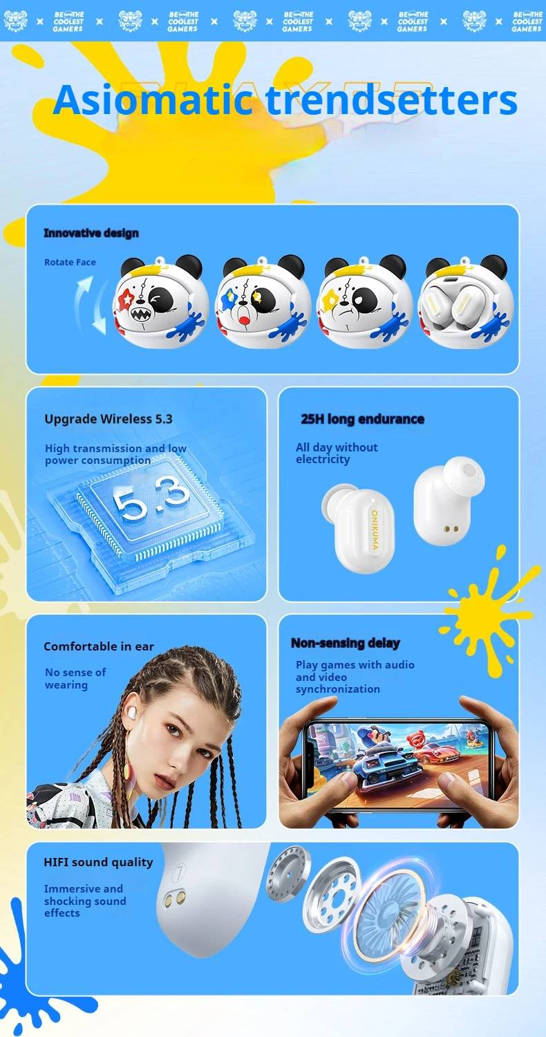 ONIKUMA T20 Gaming Headset 2025New Wireless Rotating Flip-Top Design Earbuds HiFi Stereo In-Ear Touch Control Headphone With Mic_voghion.com