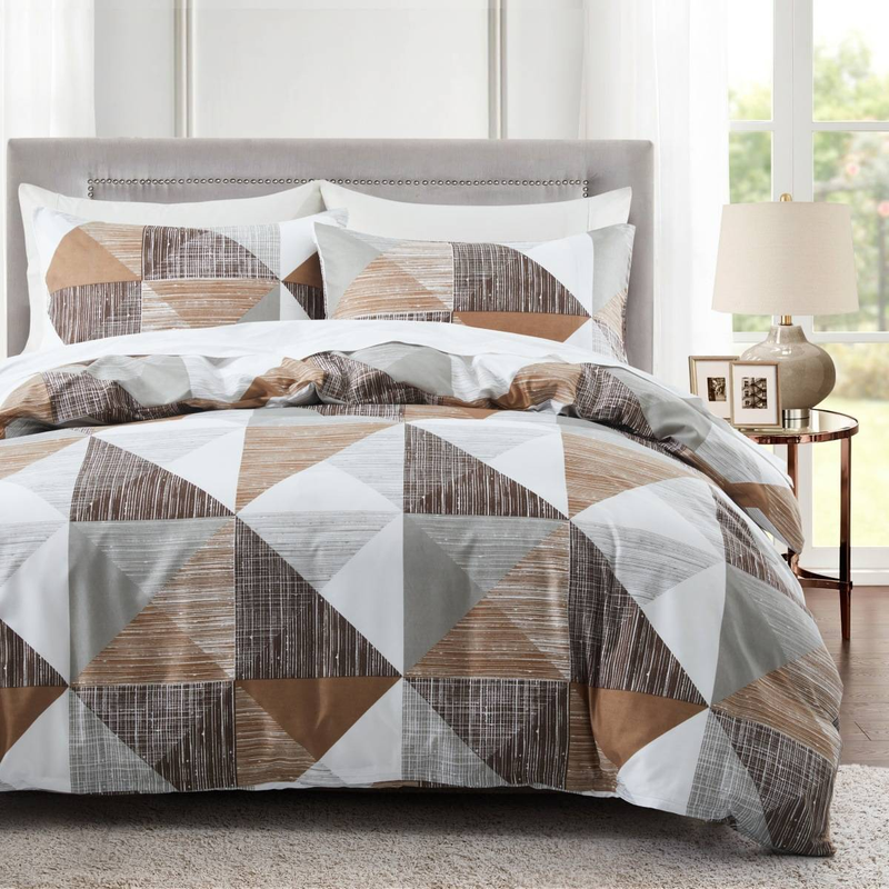 Parure de lit moderne à motif géométrique triangulaire – Motif marbre noir – Tissu microfibre de qualité supérieure_voghion.com
