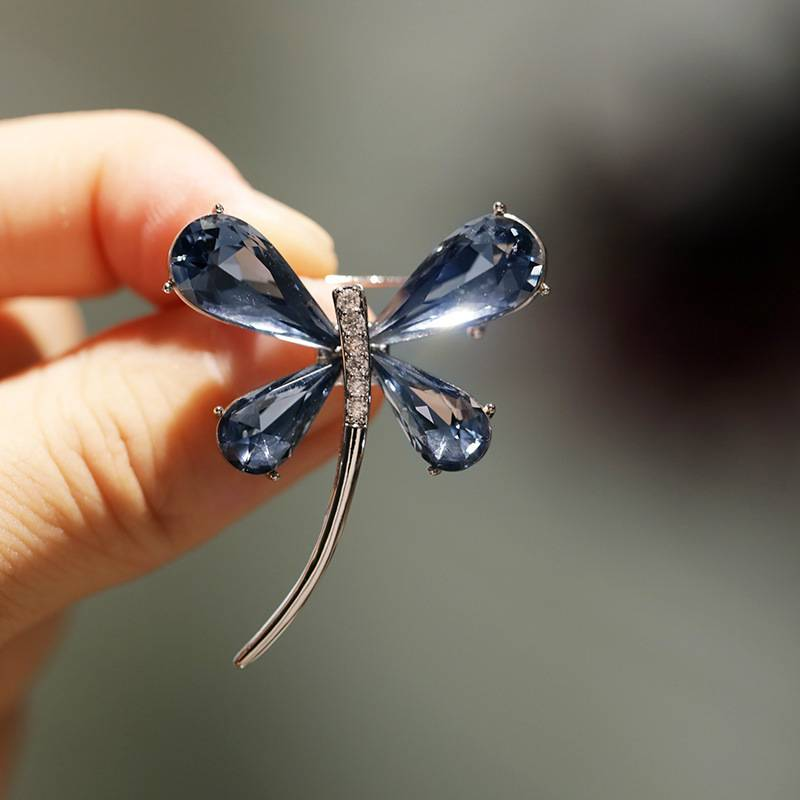 Elegante französische Kristall-Brosche mit Libelle – exquisites Kleider-Accessoire für Damen und Herren, Anstecknadel-Design, Kleider-Corsage-Accessoires_voghion.com