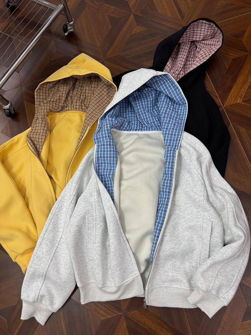Felpa con cappuccio unisex con zip e motivo patchwork - Pullover Cleanfit pesante per uomo e donna | Giacca casual da streetwear_voghion.com