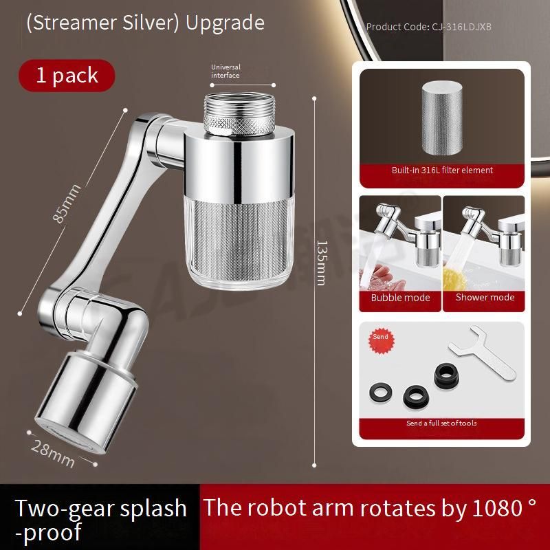 Filtr do kranu obrotowy 360° z konstrukcją zapobiegającą rozpryskiwaniu – uniwersalny do umywalki łazienkowej, nowoczesne matowe wykończenie (srebrny/metaliczny/czarny)_voghion.com