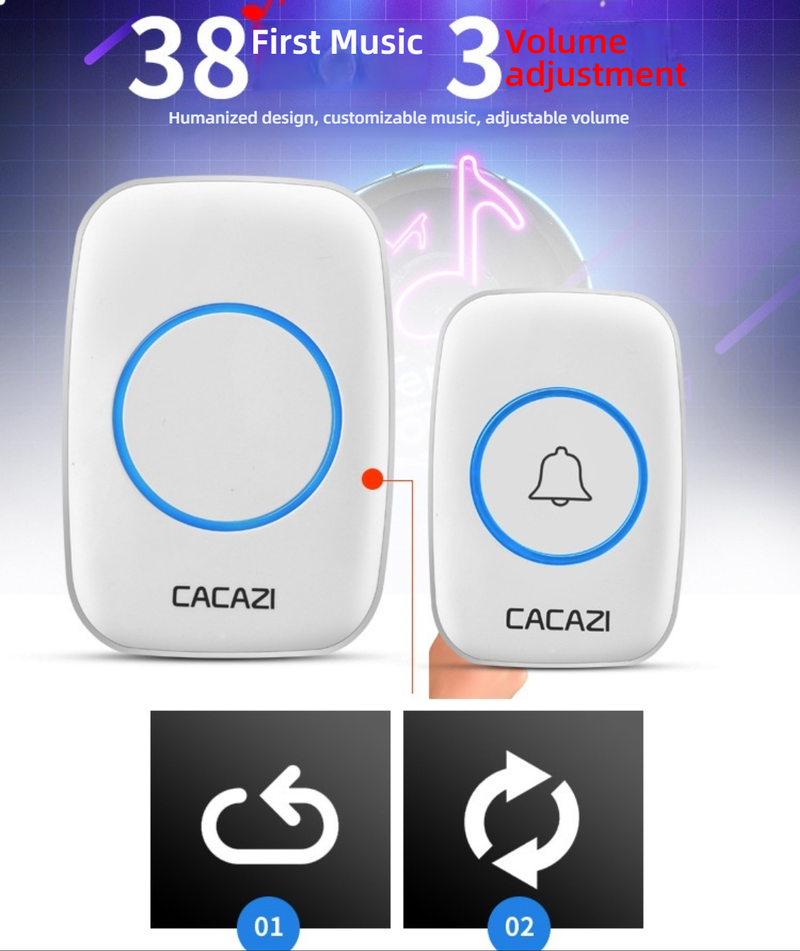 Wireless Doorbell With 38 Melodies, 110-220V Voltage, 10-50M Range - Black/White (1 Receiver + 1 Transmitter)_voghion.com