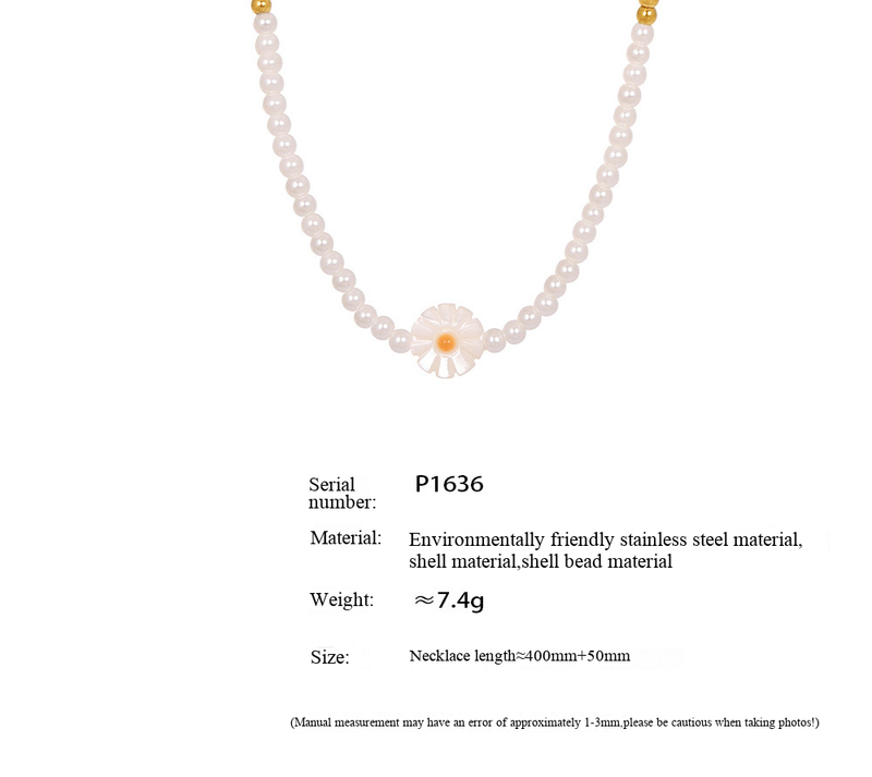 Collier de perles Square Sugar Fashion Shell Little Daisy, style féminin, avec chaîne clavicule empilée Cold Wind._voghion.com