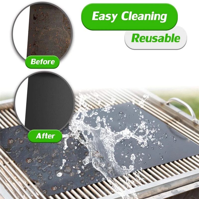 5pcs BBQ Grill Mat Barbecue Baking Non-stick Pad Reusable Cooking Plate PTFE Outdoor Picnic Party Grilling Mat Tool 40*33cm_voghion.com