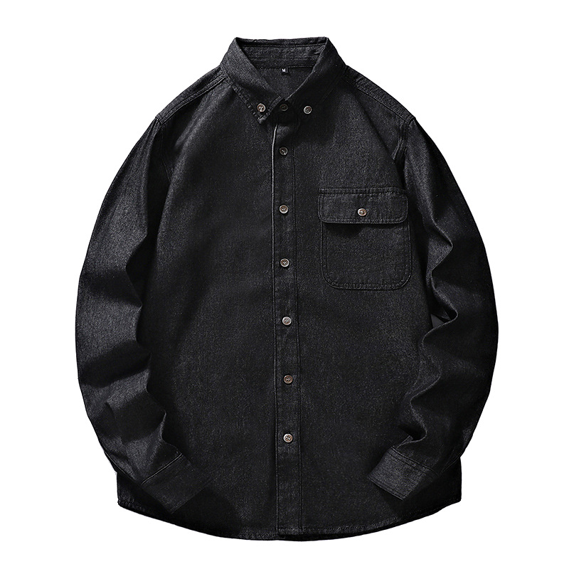 Außenhandel Frühling und Herbst Herren Einfarbig Dünnes Einfaches Hemd Lässige Arbeitskleidung Denim Langarmhemd Herrenmantel Grenzüberschreitend_voghion.com