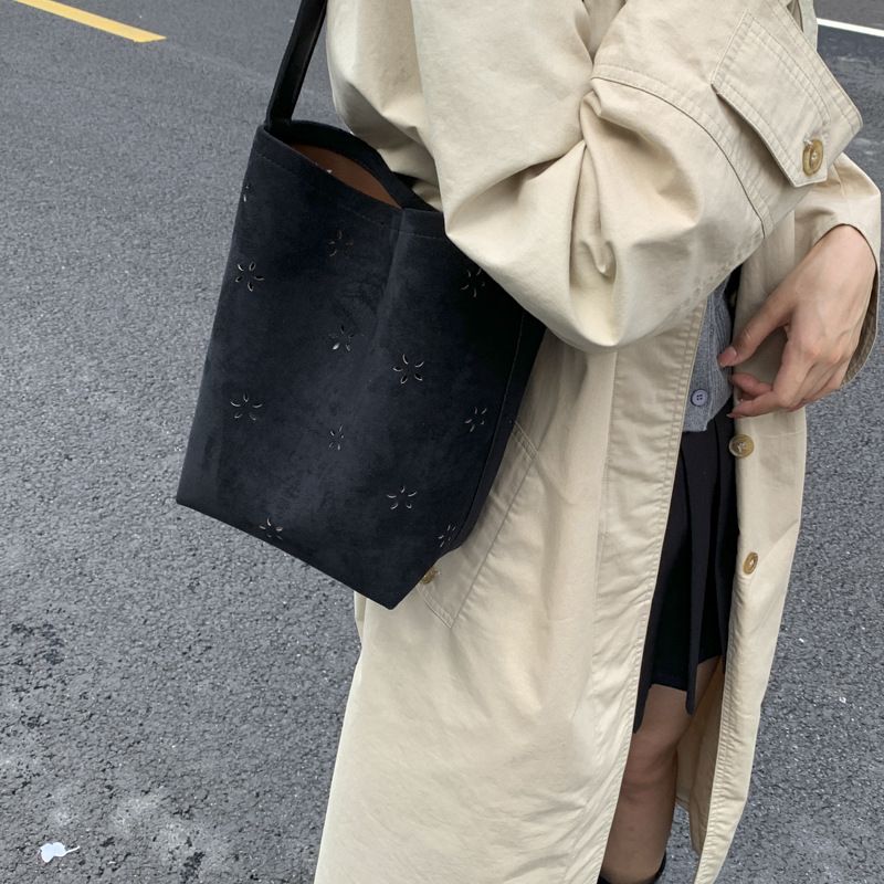 Borsa a secchiello in pelle scamosciata di grande capacità, stile coreano, elegante, da donna, nuova, 2025, con tracolla singola_voghion.com