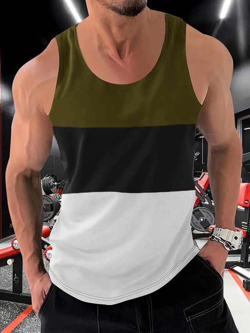 „Slim Fit Workout-Tanktop für Herren – Atmungsaktives, ärmelloses Polyester-Trainingsunterhemd mit Streifendesign für Sommersport und Freizeitkleidung“_voghion.com