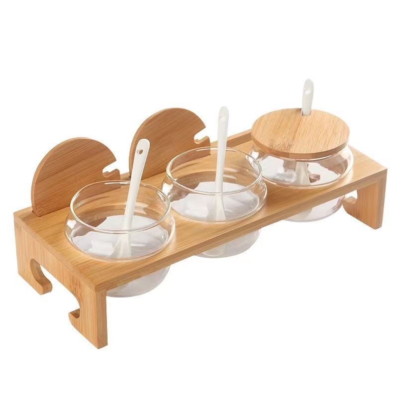 Cam Baharat Kavanozu Seti Ahşap Standlı Mutfak Baharat Kapları Tuz Şekerlik Hava Geçirmez Kapaklar Kolay Dökülebilir Tasarım Minimalist Kiler Düzenleme_voghion.com