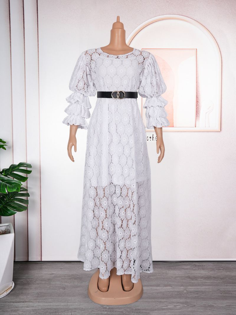 Roupas femininas Robes Plus Size Roupas femininas Vestido de renda com decote redondo_voghion.com