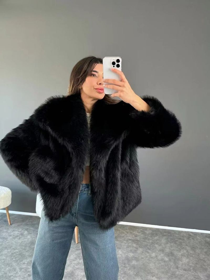 K Ins-Style Promi-Pelzmantel für Damen mit großem Revers, für Straßenfotografie, flauschiger Fuchspelzmantel, vielseitige, umweltfreundliche Pelzkleidung für Damen_voghion.com