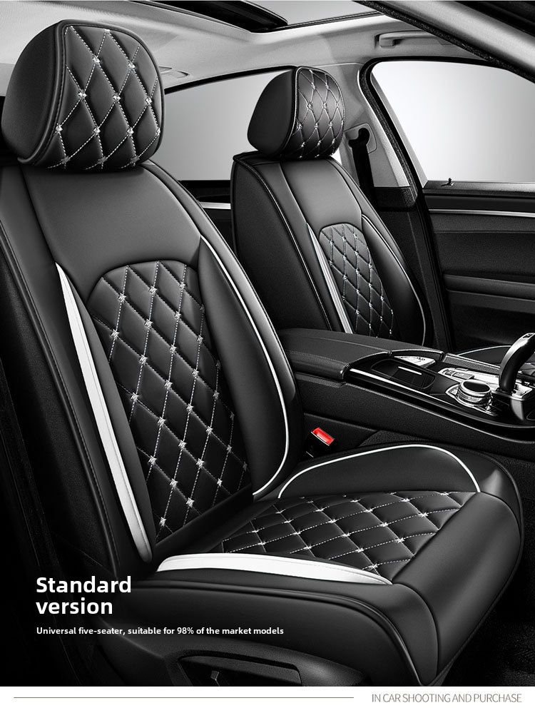 Nueva funda para asiento de coche con diseño de dibujos animados de cabeza de perro universal para las cuatro estaciones con cojín de cuero con diamantes y todo incluido de Crown_voghion.com