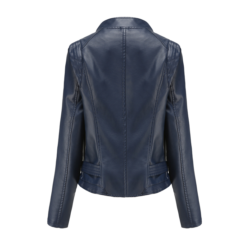 Dammekleedung Neie PU Lapel Schlank Liederjacket Fréijoer an Hierscht Dënn Langarm Mantel Kuerzjacket_voghion.com