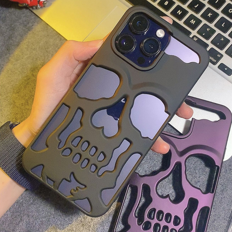 Luxus Matte Plating Metallic Farbe Aushöhlen Schädel Hard Case Für iPhone 14 13 12 11 Pro Max 14 Plus Mode stoßfest Abdeckung_voghion.com
