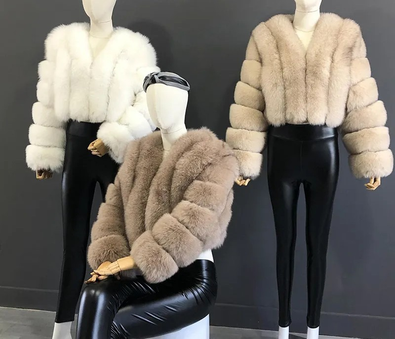 Cappotto da donna in finta pelliccia di volpe, spesso, corto, in finta pelliccia, a maniche lunghe_voghion.com