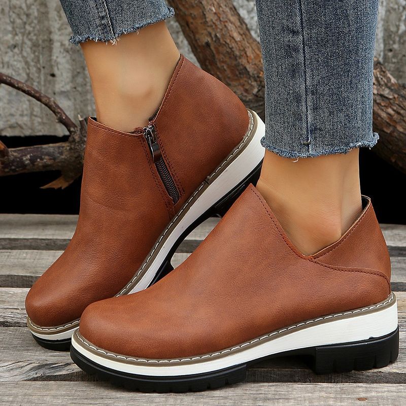Large Size Women's Fashionable And Casual Single Shoes, Low Heel, Side Zipper, Suitable For All Seasons_voghion.com