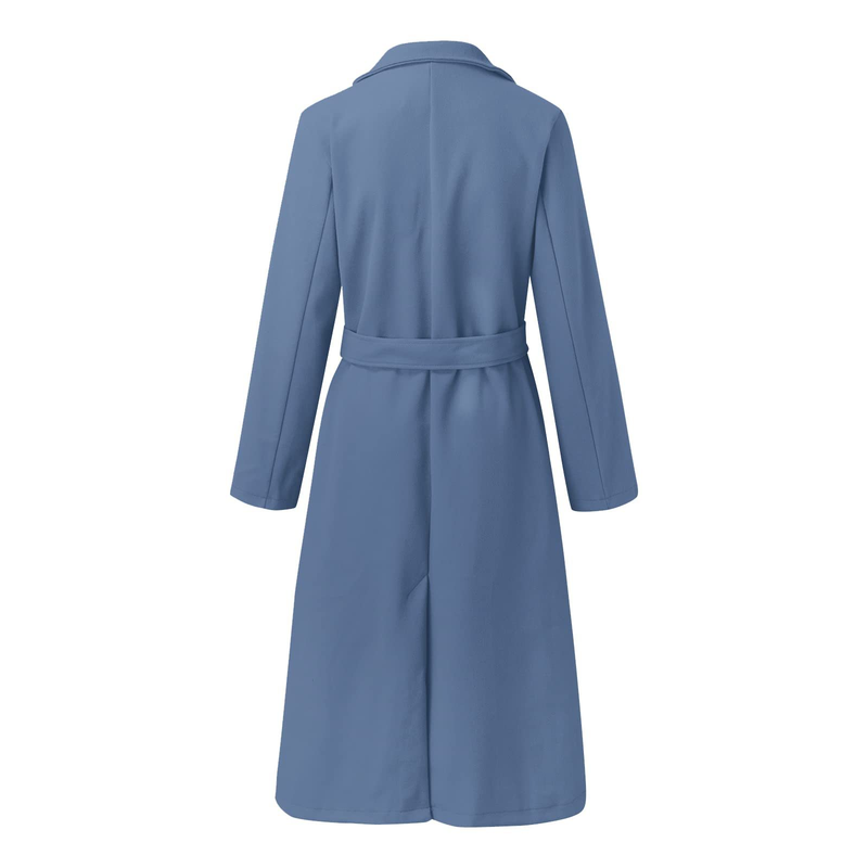 Autumn and winter women's solid color lapel long-sleeved woolen jacket simple strappy windbreaker_voghion.com